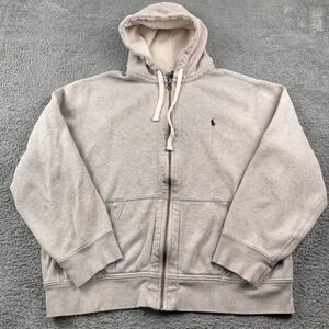 VTG Polo Ralph Lauren Hoodie Mens 2XL Gray Full Zip Waffle Lined Sweatshirt